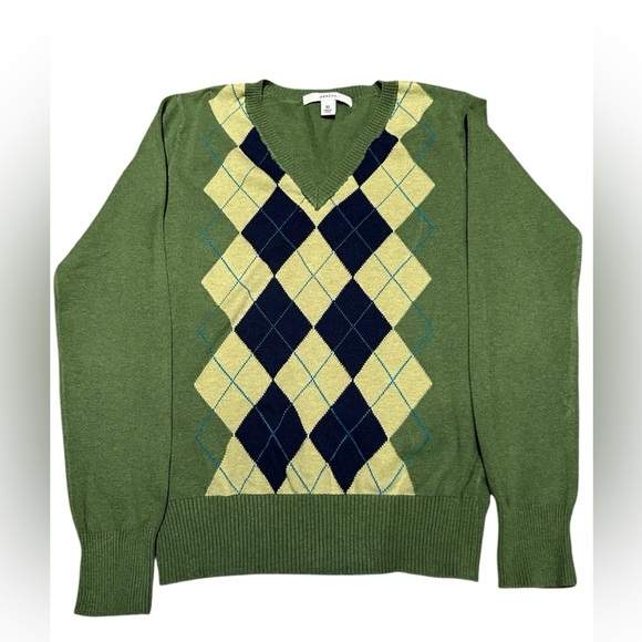 Merona Green Argyle V-Neck Sweater Women’s XS - Picture 1 of 4